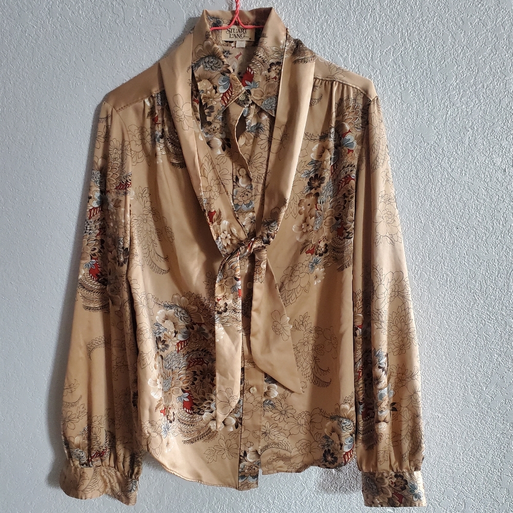 Vintage Stewert Lang ladies Button Down Blouse With Tie